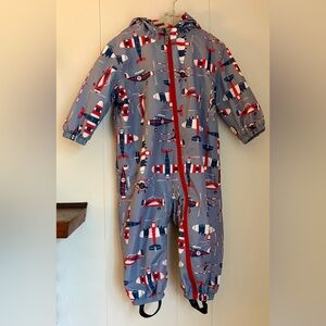 Hatley Gray and Red Airplane Kids fleece lined rainsuit